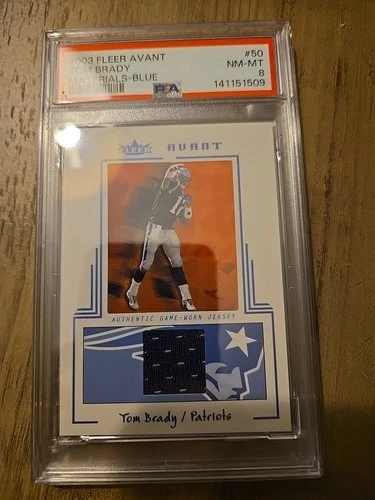 2003 Fleer Avant Tom Brady Materials Blue /250 Psa 8