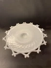 Vtg Milk Glass Pedestal Cake Stand With Diamond Pattern Base, 10 In. D X 5 In. H