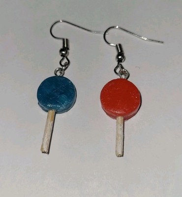 Lollipop Earrings Silver Wire Sweet Candy On A Stick Raspberry Cherry 