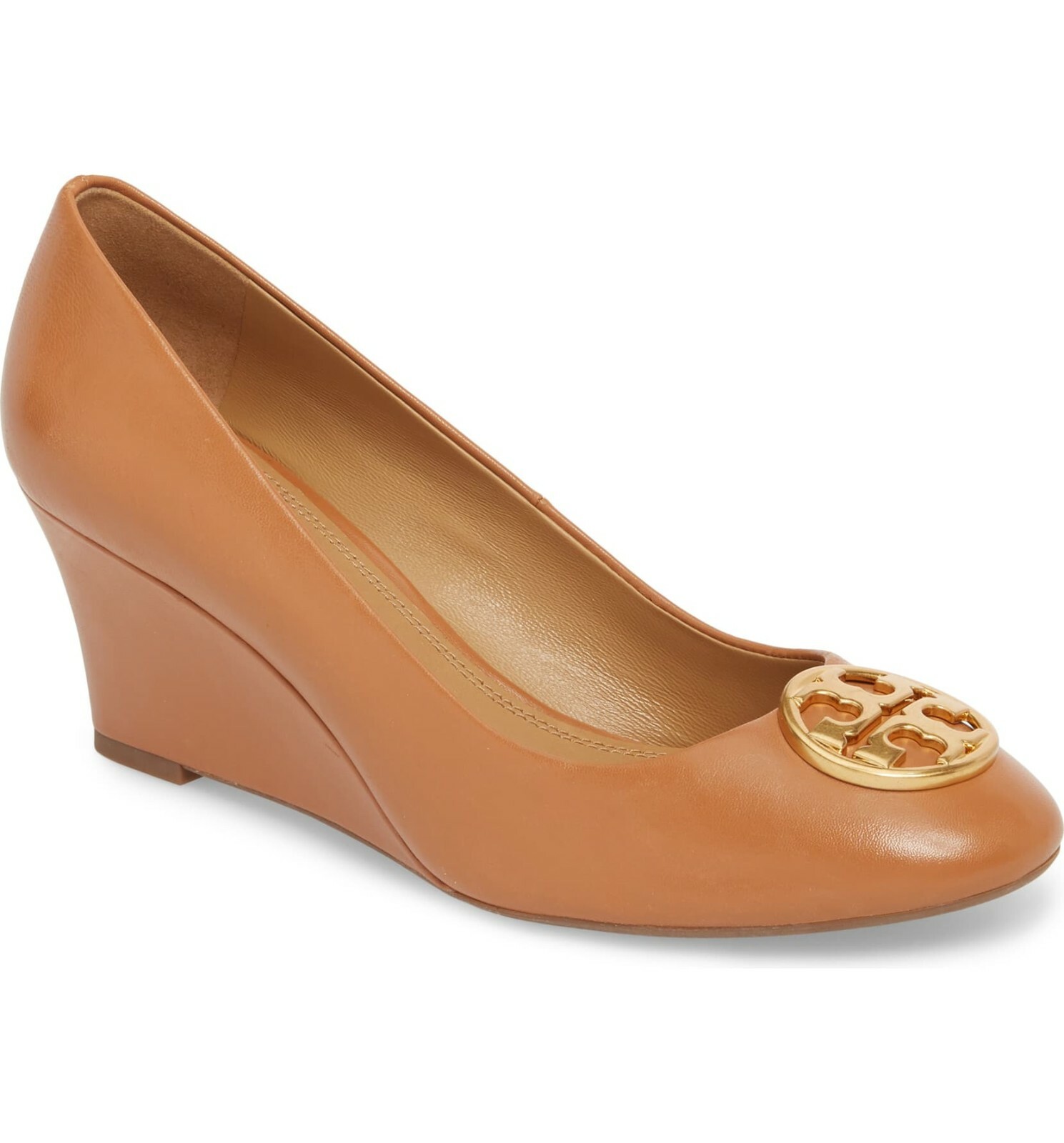 TORY BURCH CHELSEA NAPPA TAN GOLD LOGO 
