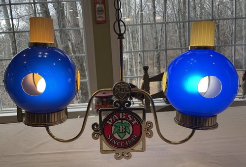 Vintage Pabst blaues Band Bier hängende beleuchtete doppelte Wandleuchte funktioniert! - Bild 7 von 18