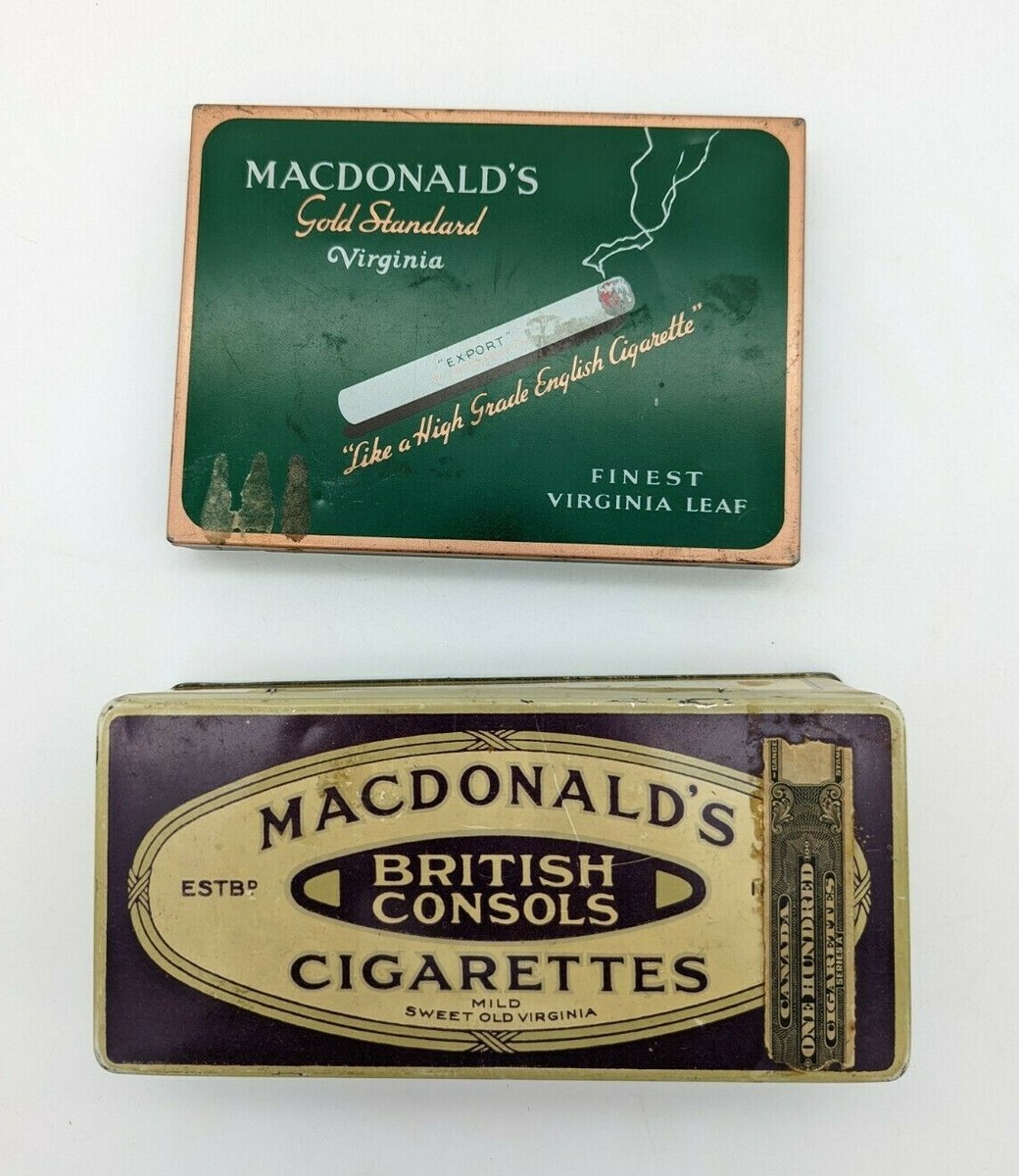 Two Vintage MacDonald's Cigarette Tin Gold Standard Virginia British Consols