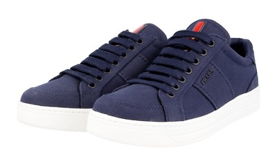 PRADA Canvas Downtown Sneaker Linea Rossa - 3E6185 - Blau Weiss NEU -  36 36,5