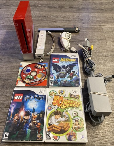 Nintendo Wii Limited Edition Red Console With Games Super Mario Bros - Picture 2 of 10