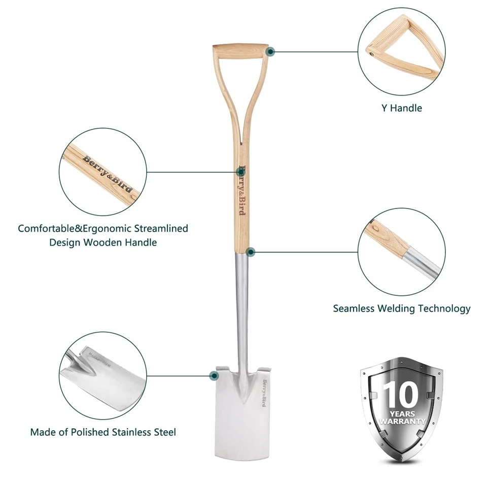 Berry&Bird 43'' Garden Digging Spade Stainless Steel Square Border Spade Tools - Image 3 of 4