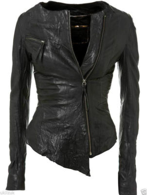 Topshop Kate Moss Asymmetric Black Leather Jacket - Size 6 | eBay