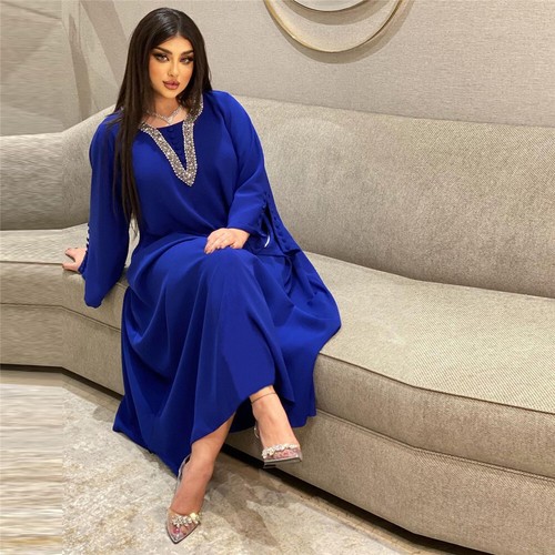 Abaya Muslim Women Rhinestone Kaftan Maxi Dress Dubai Moroccan Party Gown Caftan - 第 42/196 張圖片