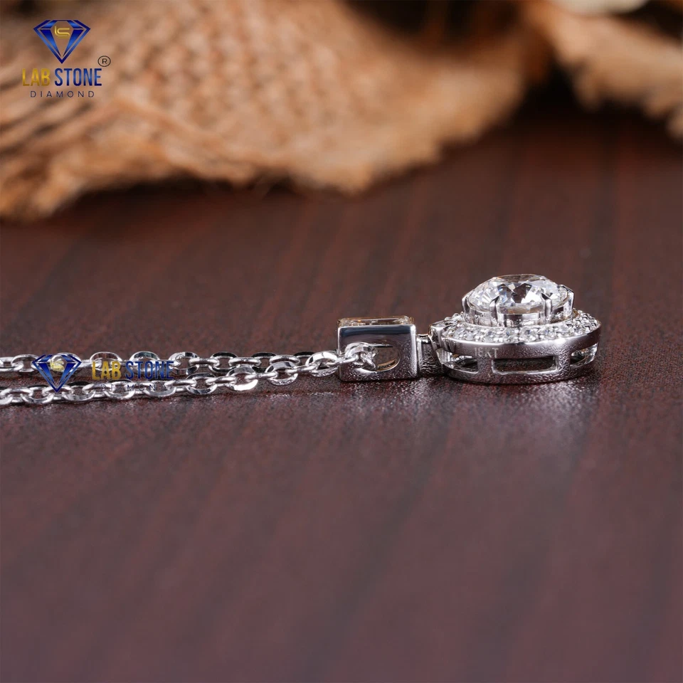 0.97 TDW Round & Baguette Lab Grown Diamond Pretty Pendant 18k White Gold - Image 3 of 4