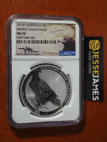 2016 P $1 AUSTRALIA WEDGE TAILED SILVER EAGLE NGC MS70 JOHN MERCANTI SIGNED