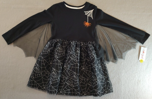 Cat & Jack Girls Halloween Party Dress Spider & Web Wings NWT Black Size S 6/6x - Picture 1 of 15