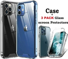 For iPhone 12 11/Pro/Max/XS/XR/X/8/7 Shockproof TPU Phone Cover+Tempered Glass