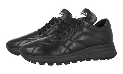 PRADA Leather PRAX Sneakers Shoes 1E245L - Solid Black - NEW -  US 7.5 EU 37,5