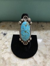 925 Sterling Silver Genuine Turquoise Statement Ring Stamped And Signed 