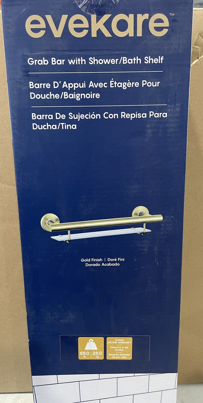 EveKare Shower Grab Bar with Shelf Gold eBay