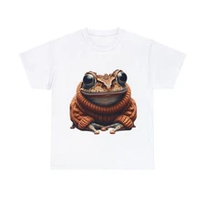 Unisex Adult Graphic T Shirt: Animated Frog in Cozy Cashmere Sweater Animal Tee
