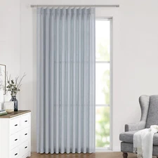 Blue Fog Pinch Pleated Semi Sheer Curtains Textured Linen Blended Light Filterin