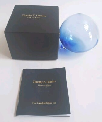 Signed Timothy E Landers Fine Art Glass Blue Ombre Paneled Christmas Ornament