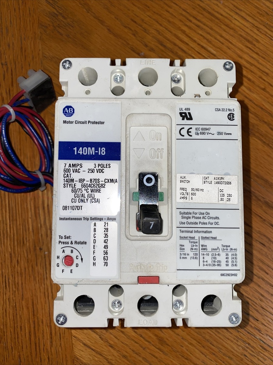 Allen-Bradley 140M-I8P-B70-M (A) 140MI8PB70M 7 Amp Breaker Allen-Bradley 140M-I8P-B70-M (A) 140MI8PB70M 7 Amp Breaker