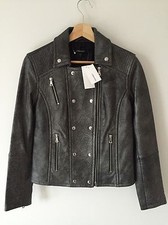 J Brand Jacket Valo Lamb Leather Biker - Silver - Small - Rrp £1200 - New