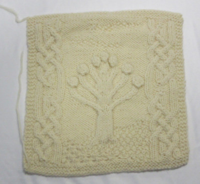 Tree of Life Hand Knit Square (100% Wool) White (12x12in)
