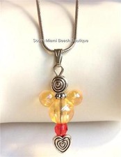 Mickey Mouse Ears Necklace Disney Silver Yellow Heart 18" Plated USA Seller