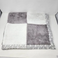 Cocalo Gray White Patchwork Plush Baby Blanket Satin Squares