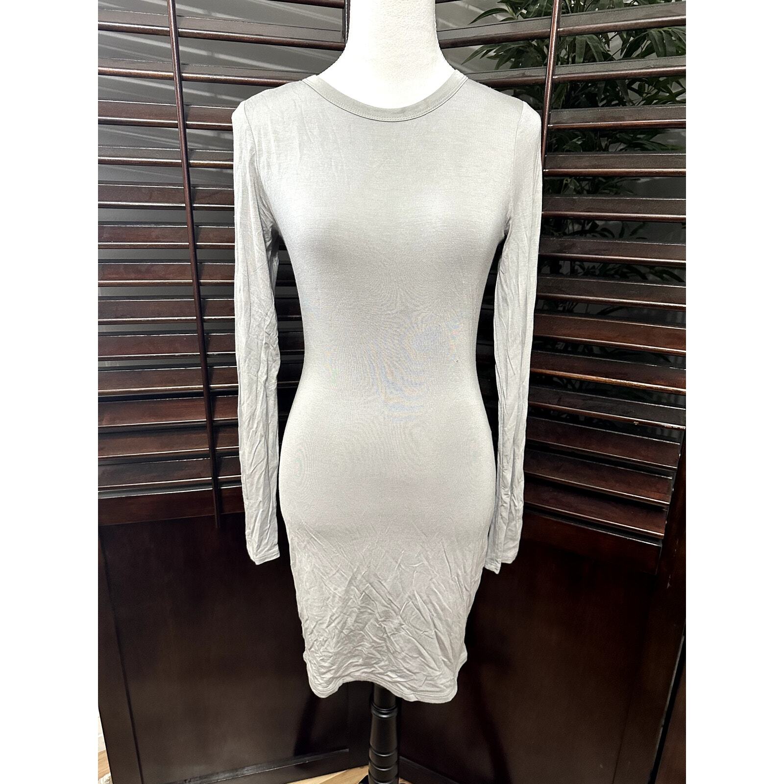 Naked Wardrobe Women's Gray Long Sleeve Bodycon Mini Dress 1 NWOT-image