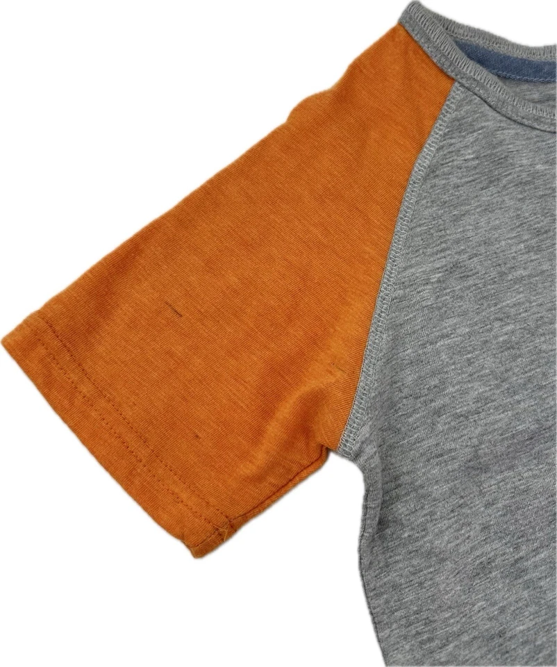 Camiseta 7 For All Mankind Niños Gris Naranja Manga Corta Algodón Raglán Henley M Foto 2 de 3