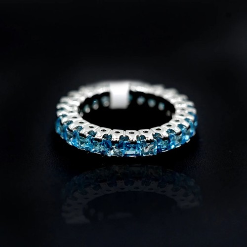 Natural Blue Topaz Gems Ring Half Eternity Band Ring 925 Sterling Silver Ring