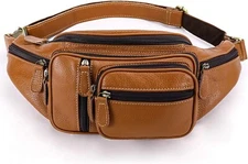 Riñonera Bolso Cintura Grande De Cuero Genuino De Hombre Para Viajes Marrón NEW.
