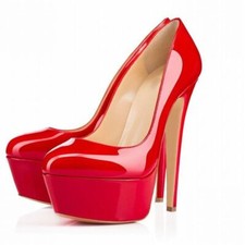 Women High Heels Round Toe Patent Leather Platform Pumps Stilettos Party Shoes