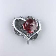 Vintage Enamel Rose Flower Floral Belt Buckle Gurtelschnalle