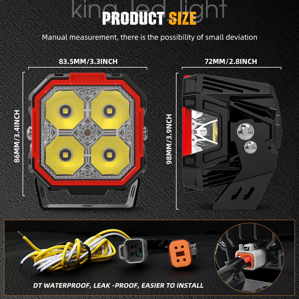 2X 3" 200W Cube Pods LED Fog Light Work Side Shooter For 17-Up Ford F-150 Raptor - Image 4 of 4