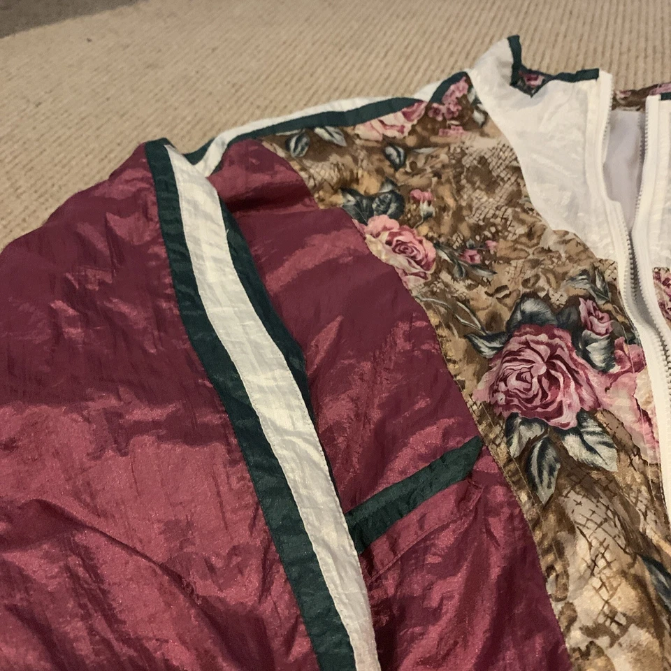 复古 80 年代花卉艺术轰炸机夹克尺寸 XL 嘻哈玫瑰垃圾蒸汽波 90 年代 — 第 3/4 张图片