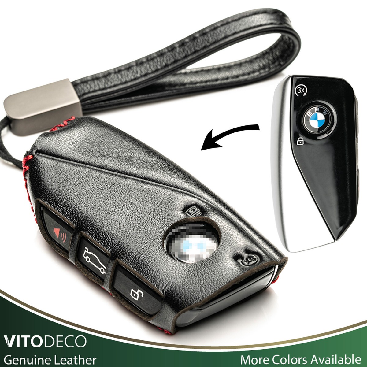 Vitodeco 4-Button Leather New Key Fob Case for 2026 BMW X5, X7, X1