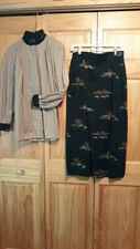 Vintage Women's English Riding Themed Tan  Green Blouse Size M  Skirt Size 12