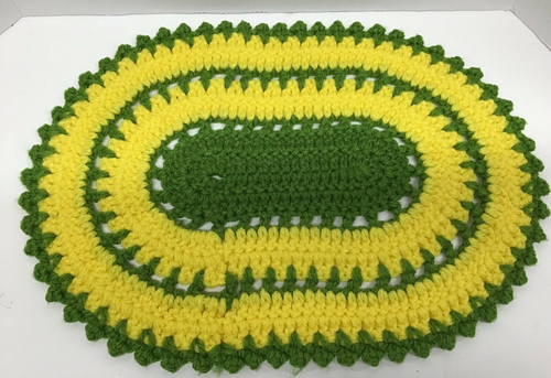 Hand Crocheted Green and Yellow Oval Placemats - Set of 4 - Picture 3 of 7