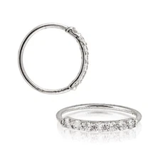 Sterling Silver 925 Silver, Black, Gold, Rose Gold 7 CZ 8mm Ear Nose Ring 20G