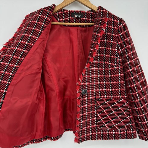 Blazer Talbots Rojo a Cuadros Recortado Tweed LS Cuello Deshilachado Para Mujer Talla 8 Clásico - Imagen 7 de 11