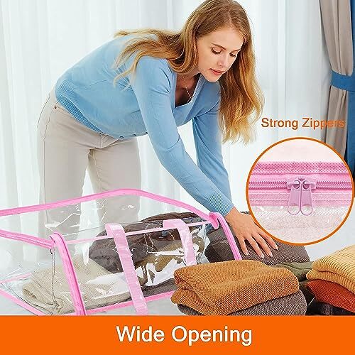3 Pack Clear Clothes Storage Bag Zippered Closet Organizer, 40L Pink-3PC - Bild 5 von 6