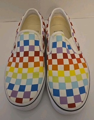 VANS Classic Slip-On Multicolor Checkerboard Rainbow Sneakers  Women's 7.5 Men 6