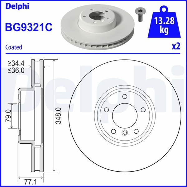 2X Delphi Bremsscheibe BG9321C FüR E63 E60 E61 BMW E64 5Er Touring 6Er 535 540-image