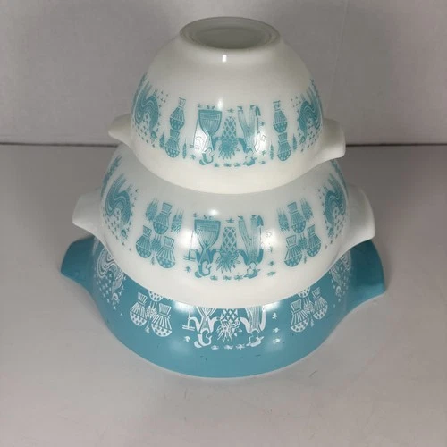 3 Pyrex AMISH BUTTERPRINT Cinderella Mixing Nesting Bowl Set 441• 443• 444