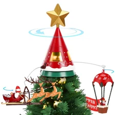 Christmas Animated Tree Topper with Funny Banner Santa Tree Topper Decoration...