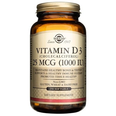 Solgar Vitamin D3 Cholecalciferol 25mcg 1000 IU Immun 250 Weichkapseln