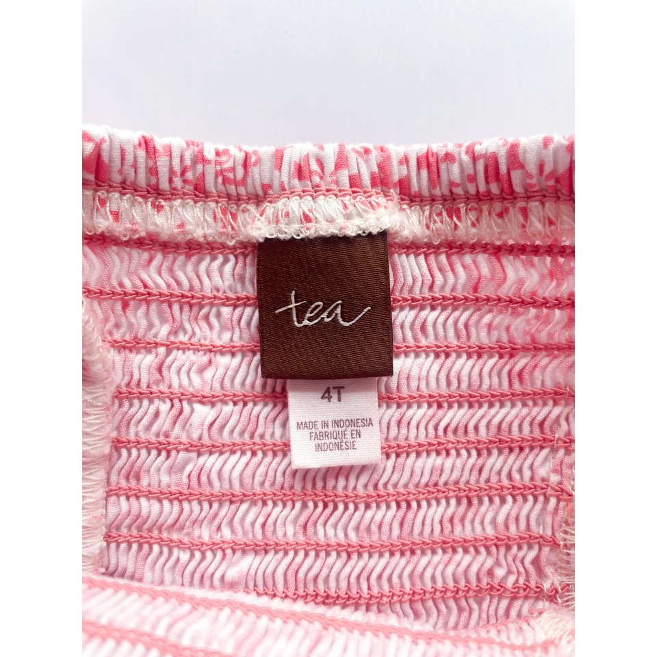 Vestido de algodón floral blanco y coral Tea Collection para niñas talla 4T Foto 2 de 4
