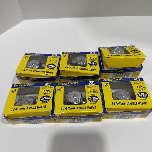 6 BrassCraft 1/4 Turn Angle valves 1/2” Inlet 3/8” Outlet Preowned 