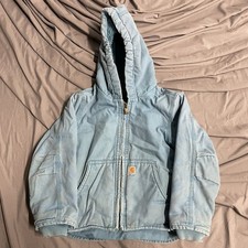 Carhartt Teal Blue Canvas And Sherpa Lined Hooded Jacket Girls Youth XXS 4-5