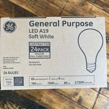 24 GE LED Light Bulbs 60 Watt Soft White A19 Non Dimmable. 760 lumens