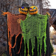 FUNPENY 2 Pack 5.2' Hanging Ghost Pumpkin with Bendable Arms Lightup Eyes Decor